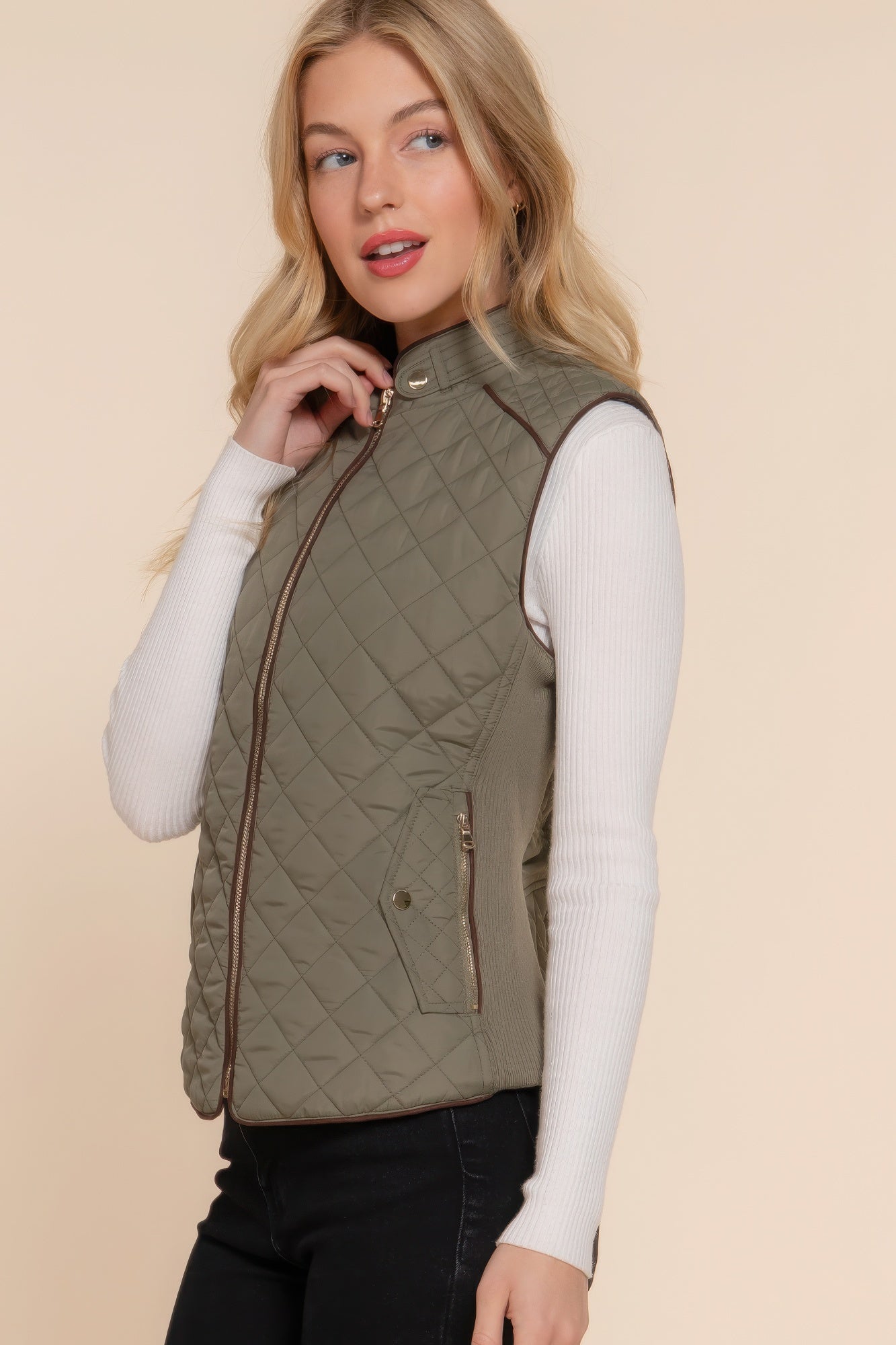 Stacey B's Suede Piping Quilted Padding Vest