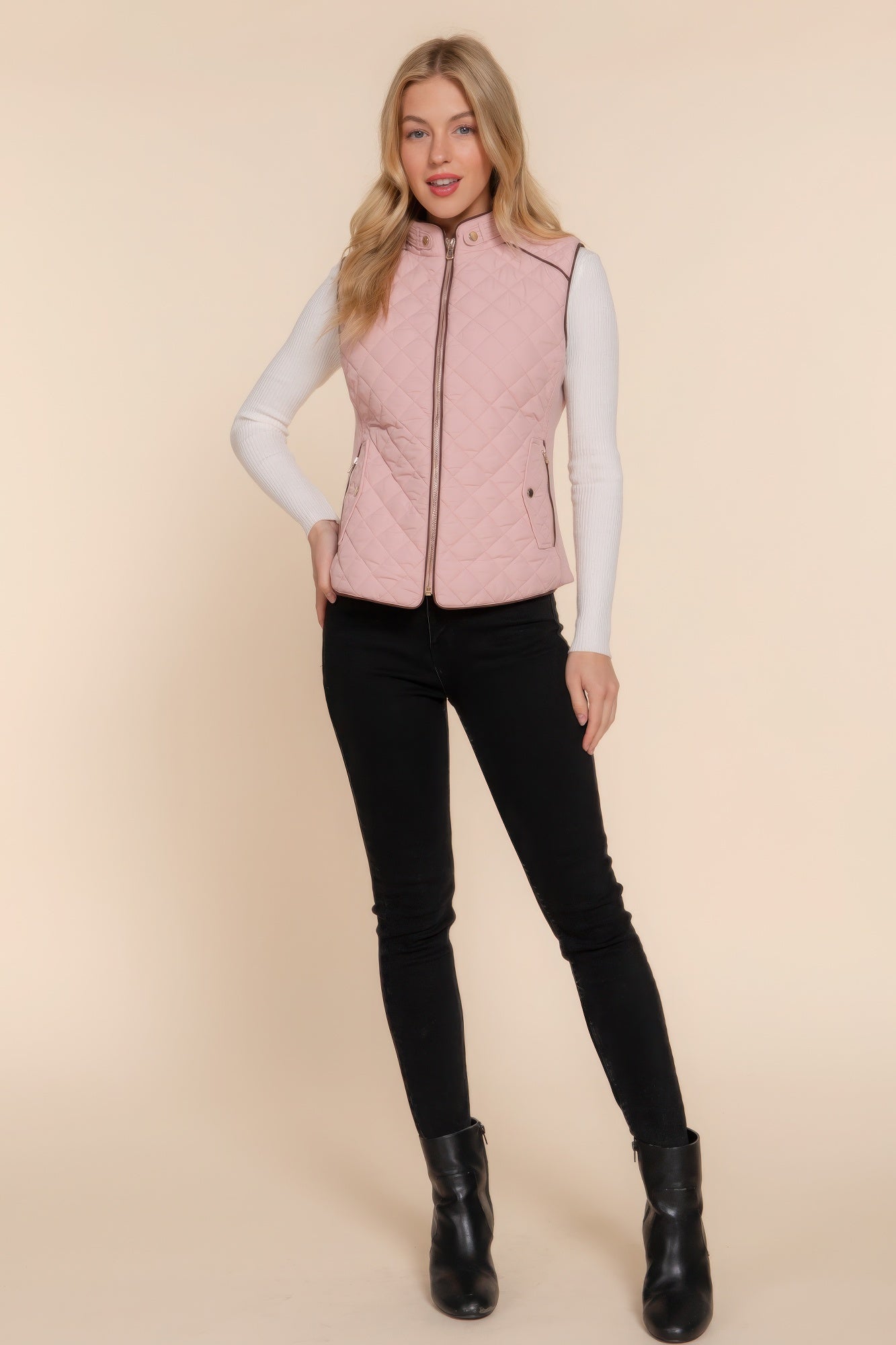 Stacey B's Suede Piping Quilted Padding Vest