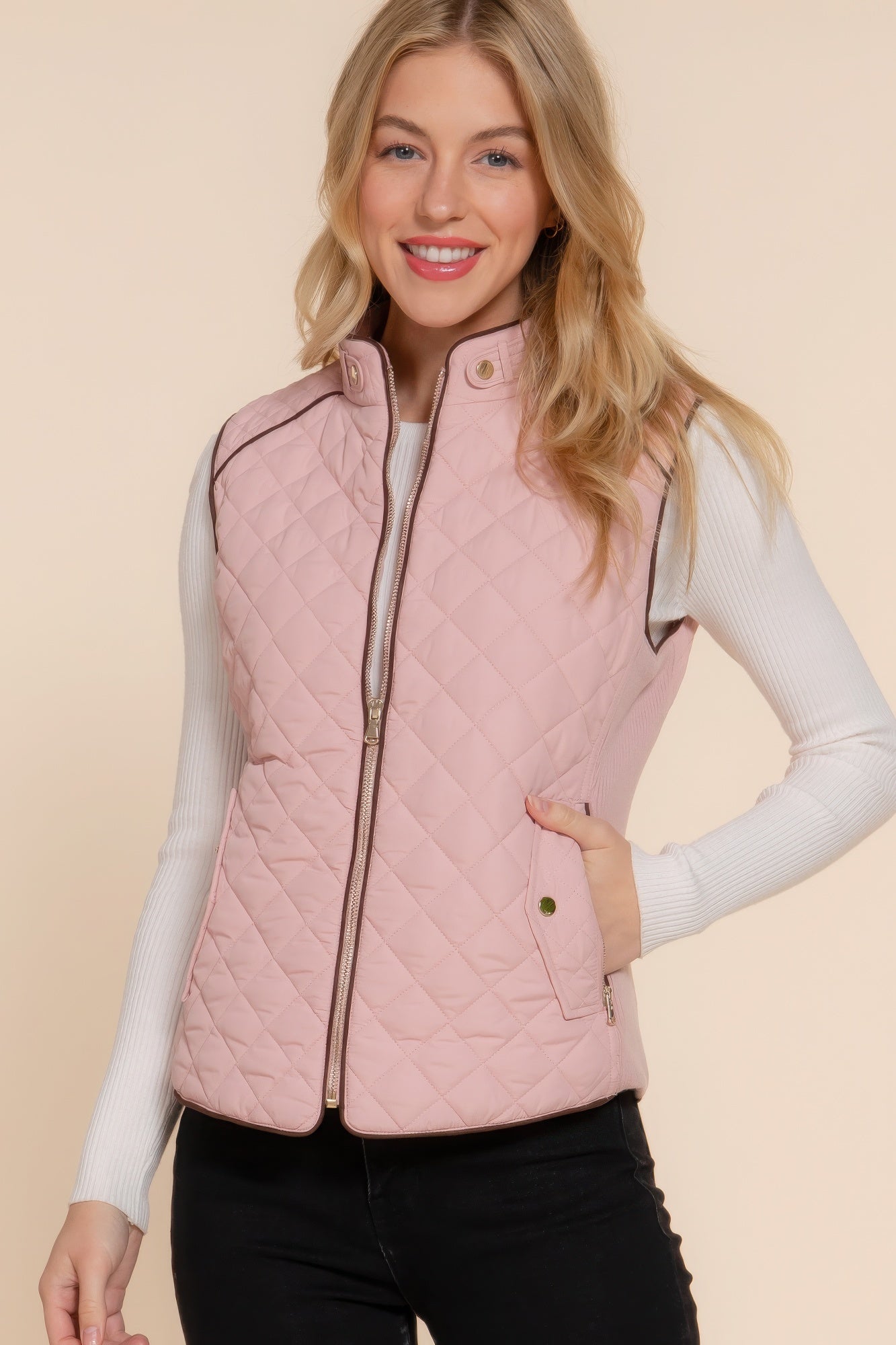 Stacey B's Suede Piping Quilted Padding Vest