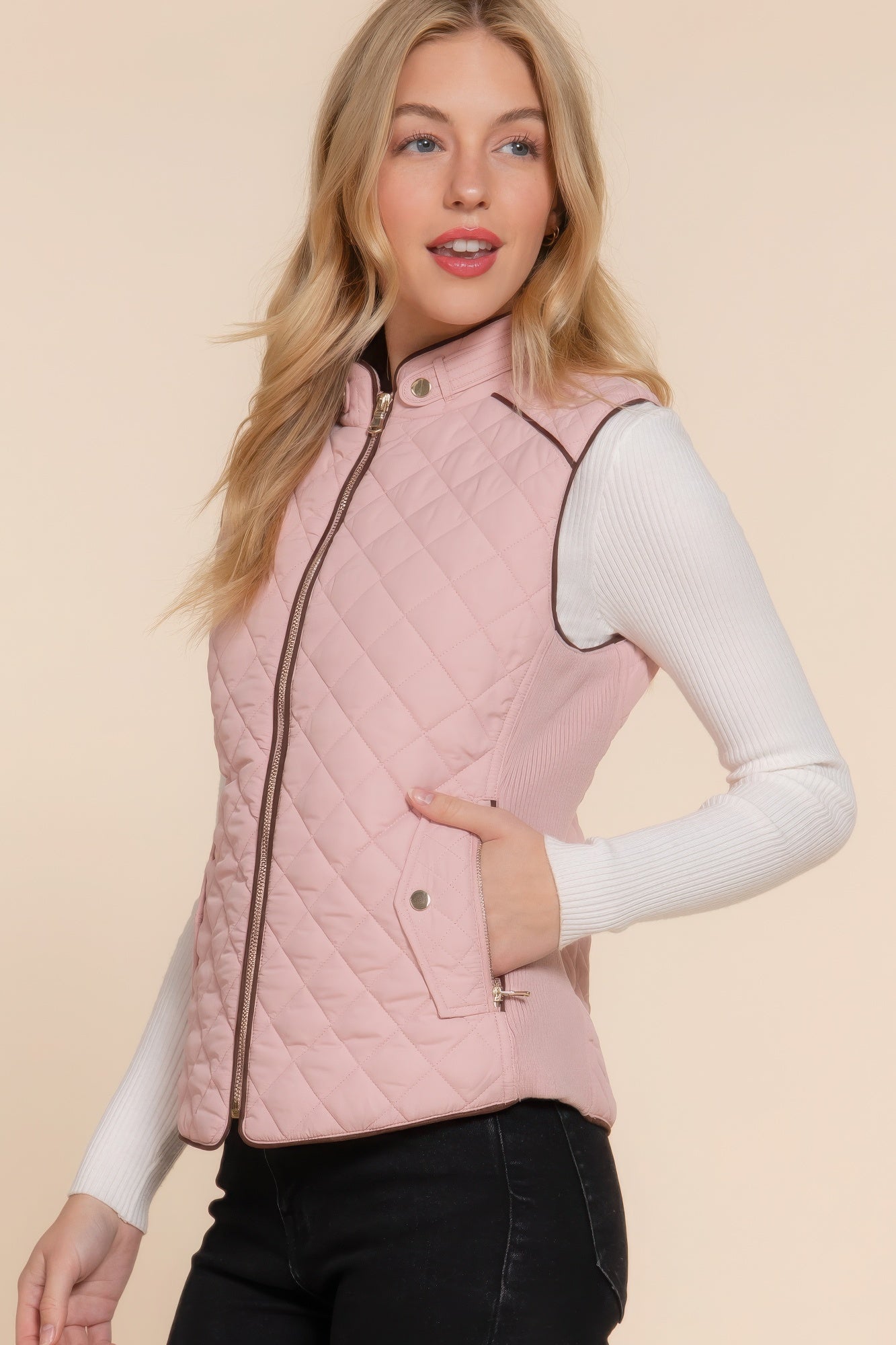 Stacey B's Suede Piping Quilted Padding Vest