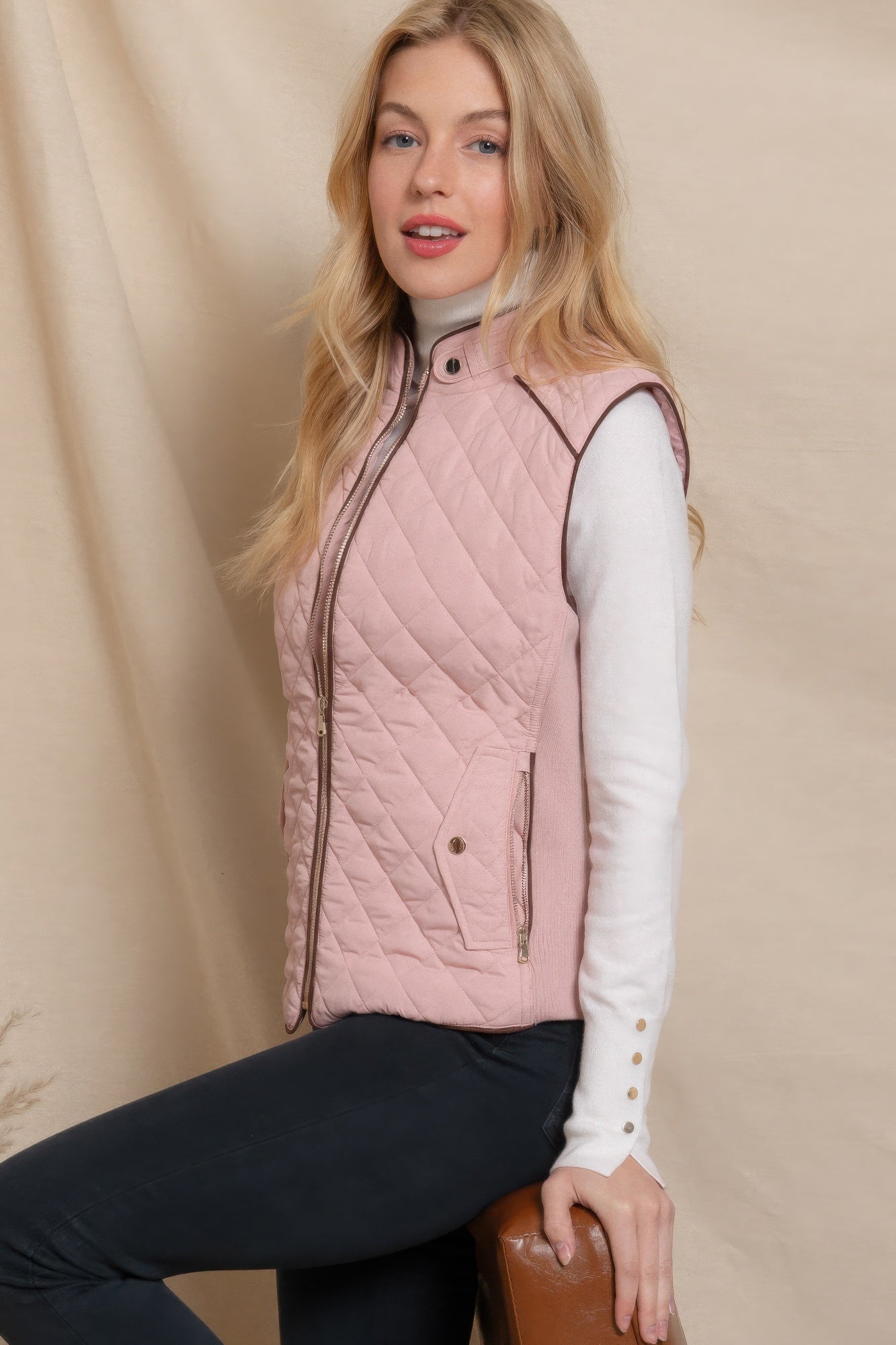 Stacey B's Suede Piping Quilted Padding Vest