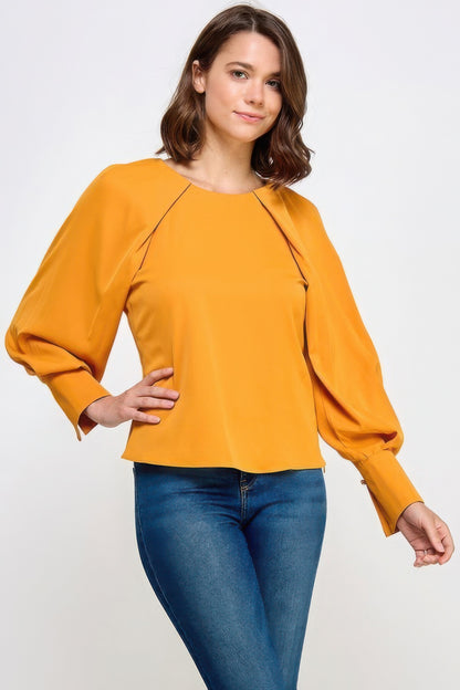 Stacey B's Raglan Long Sleeve Top With Back Neck Tie