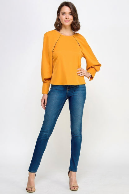 Stacey B's Raglan Long Sleeve Top With Back Neck Tie