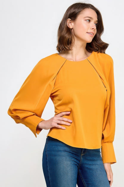 Stacey B's Raglan Long Sleeve Top With Back Neck Tie