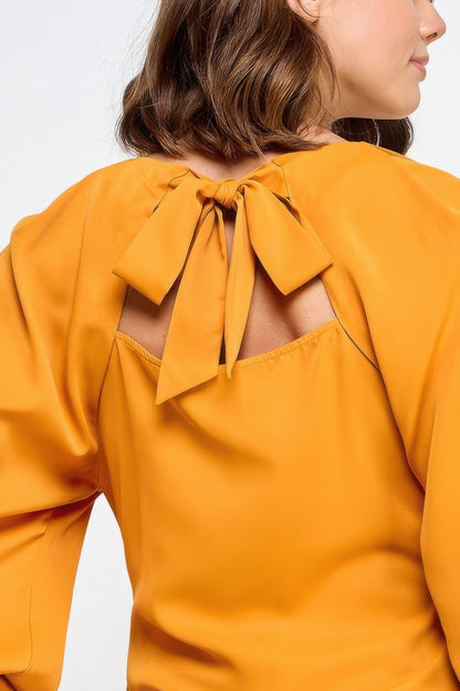 Stacey B's Raglan Long Sleeve Top With Back Neck Tie