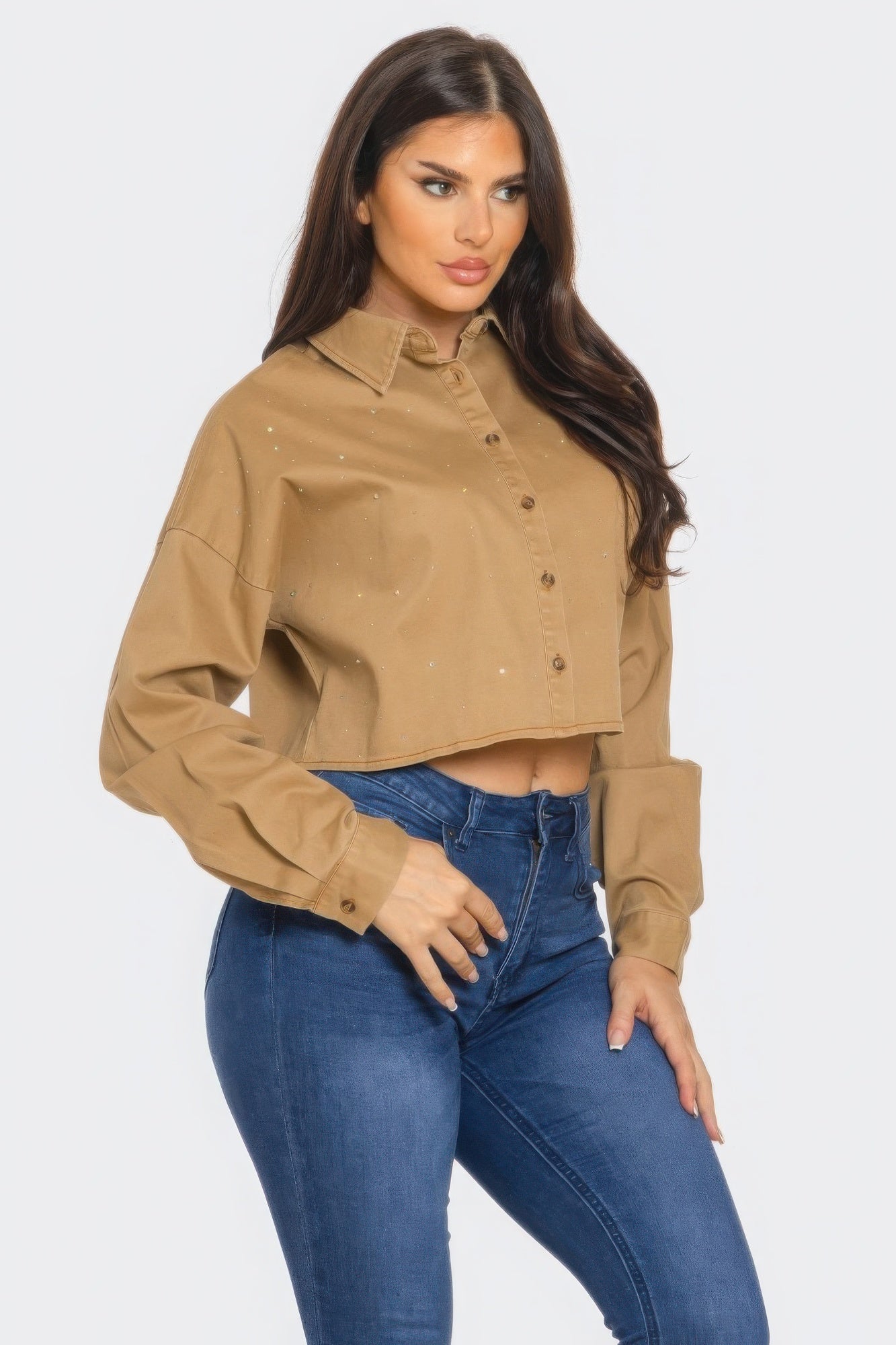 Stacey B's Bling Denim Button Down Shirt