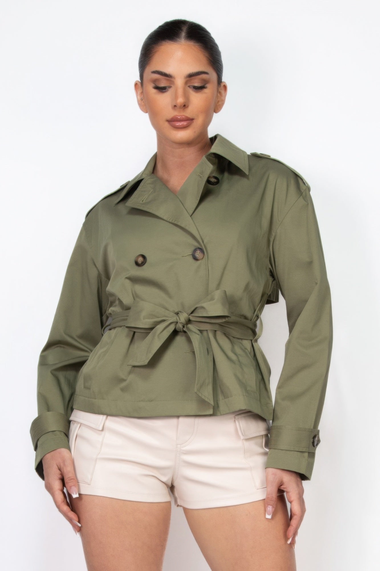 Stacey B's Double-breasted Waist-tie Trench Coat