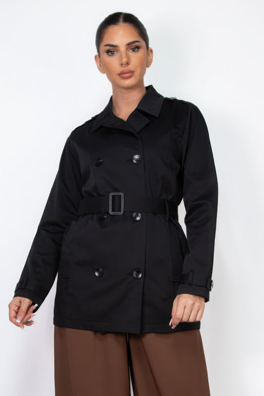 Stacey B's Double-breasted Notch Belted Coat