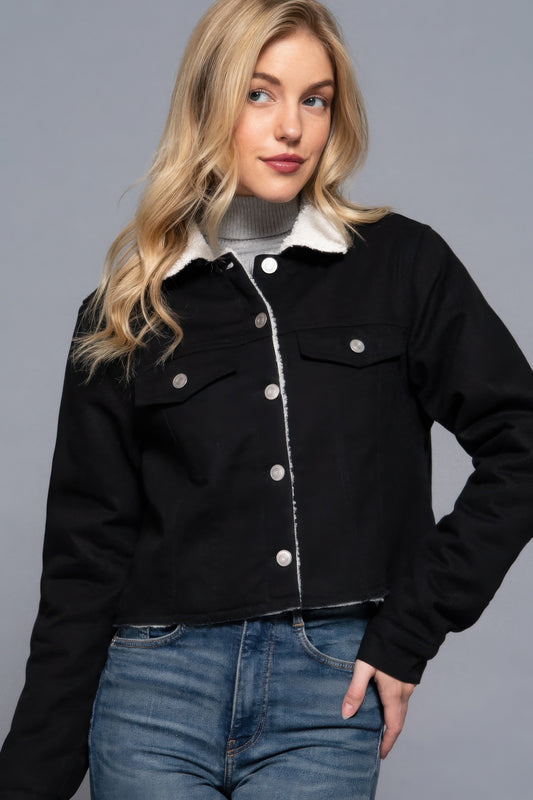 Stacey B's Store Button Closure Sherpa-lined Twill Jacket