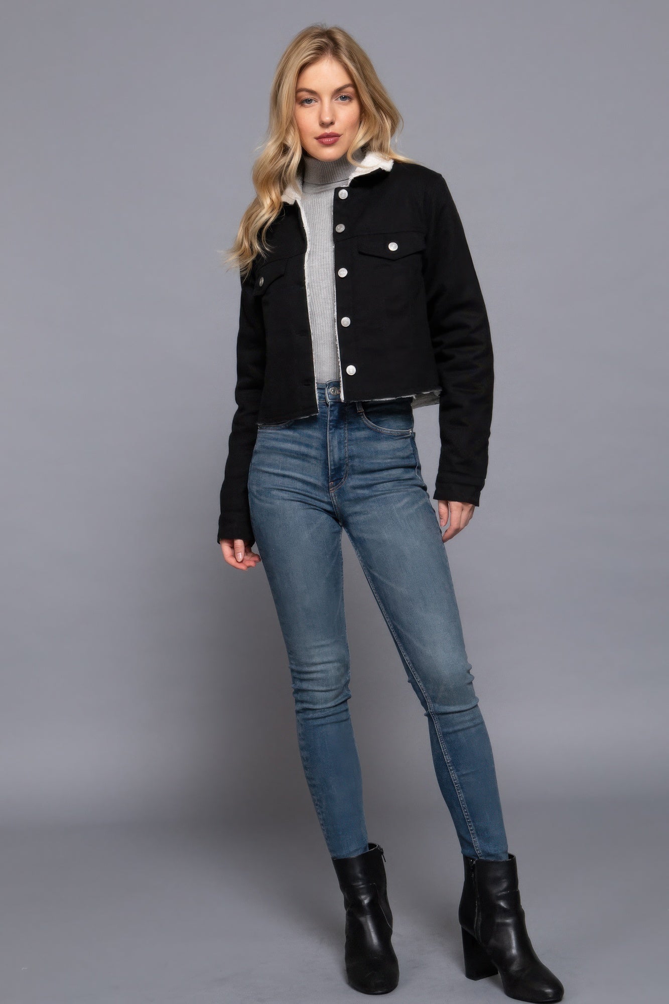 Stacey B's Store Button Closure Sherpa-lined Twill Jacket