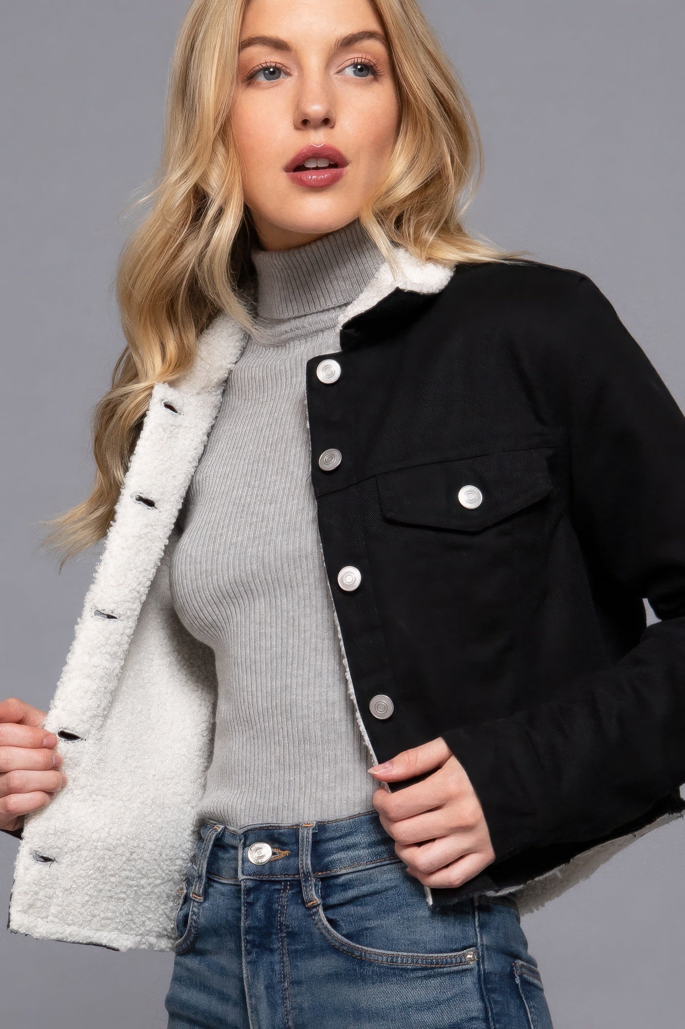 Stacey B's Store Button Closure Sherpa-lined Twill Jacket