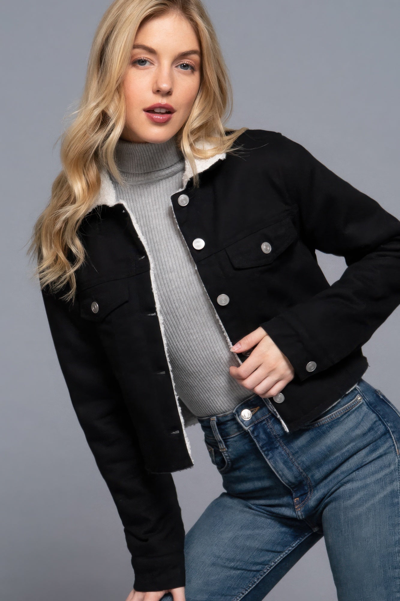 Stacey B's Store Button Closure Sherpa-lined Twill Jacket