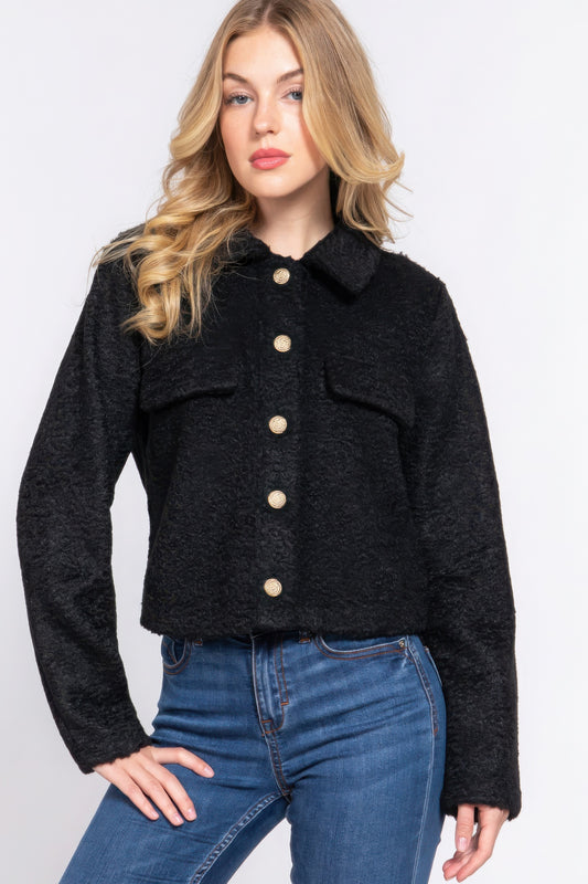 Stacey B's Long Slv Teddy Fleece Short Jacket