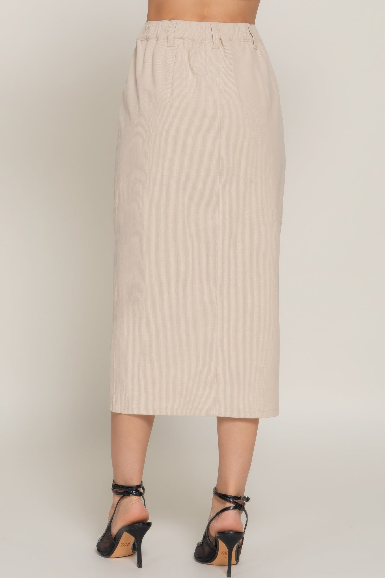 Stacey B's Front Open Slit Corduroy Midi Skirt