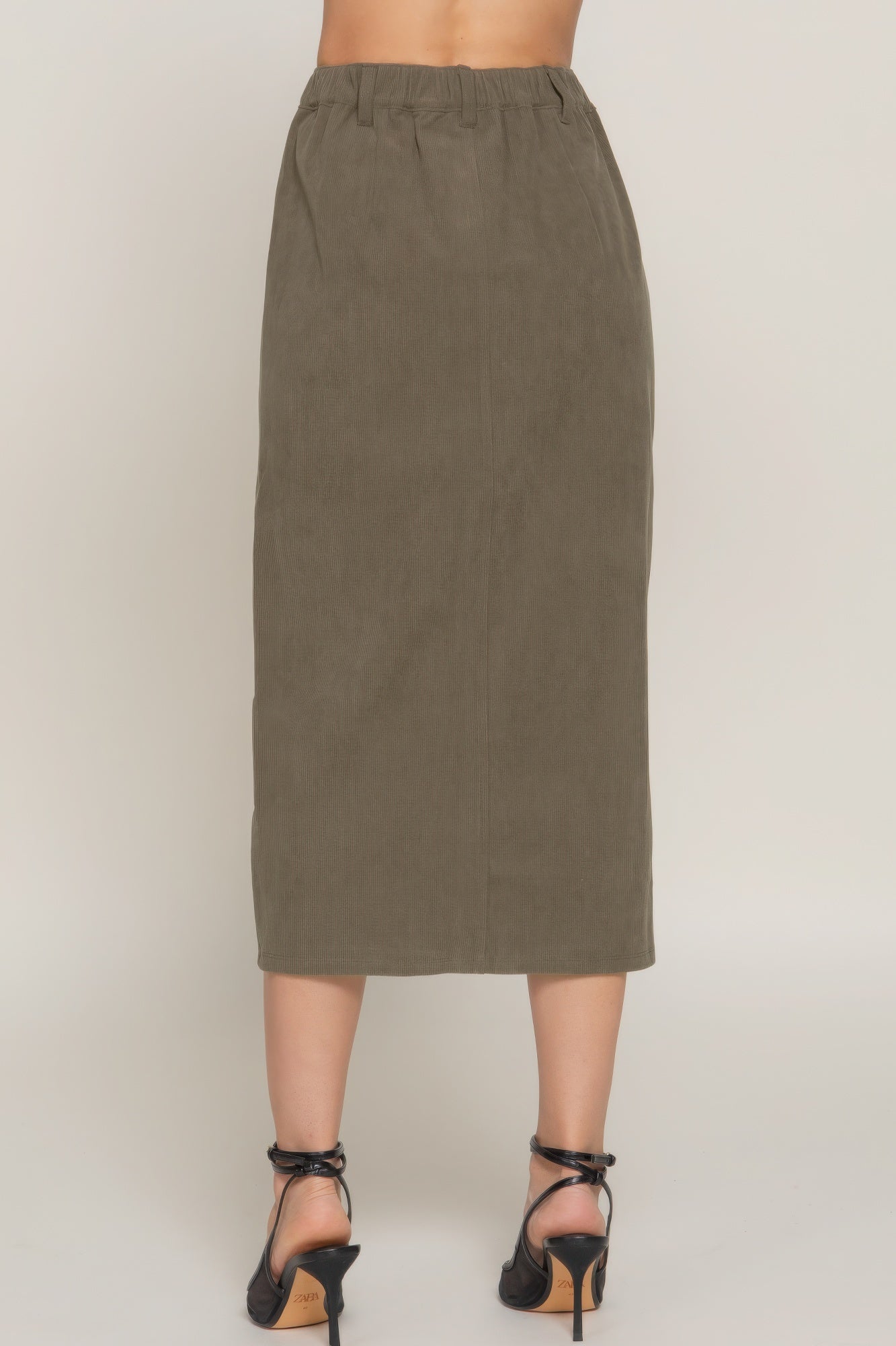 Stacey B's Front Open Slit Corduroy Midi Skirt