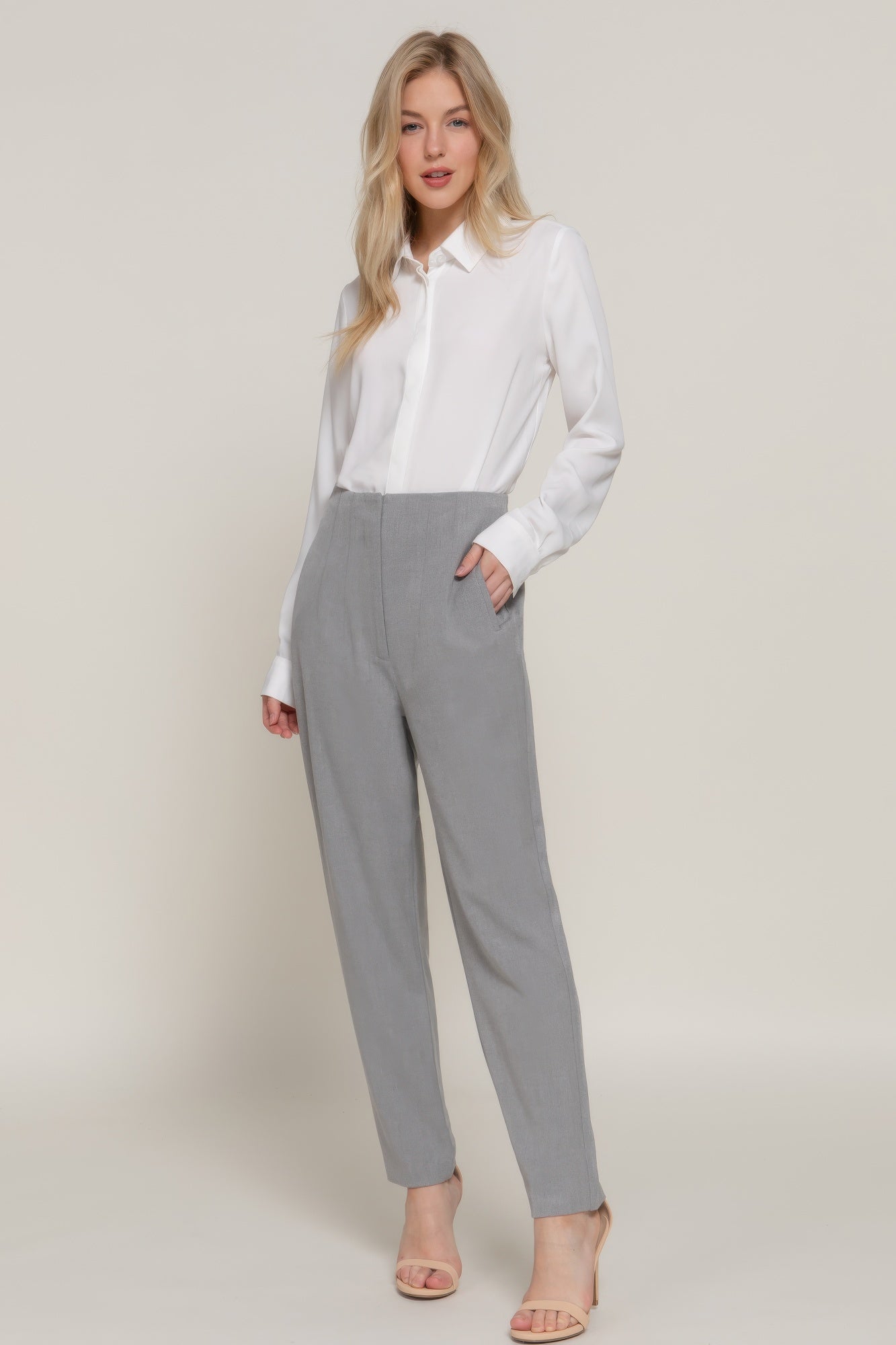 Stacey B's High Waist Pintuck Detail Long Pants