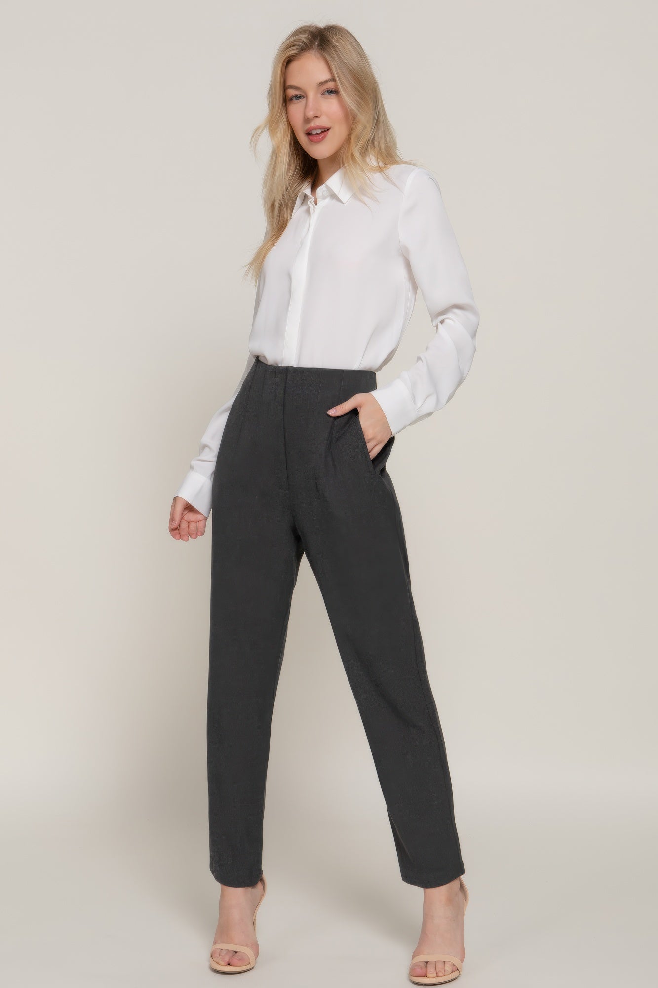 Stacey B's High Waist Pintuck Detail Long Pants