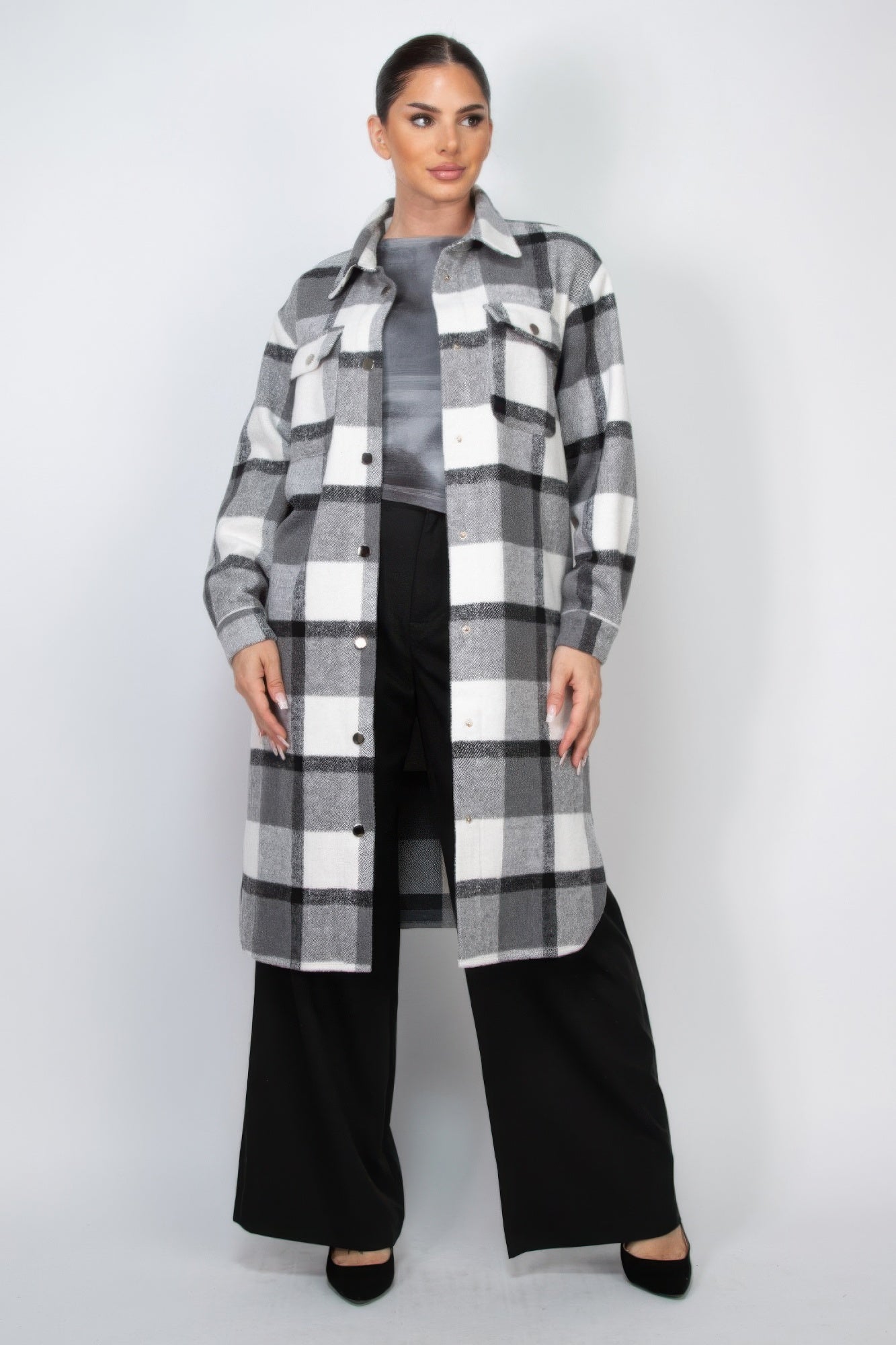 Stacey B's Plaid Buttoned Shacket Coat