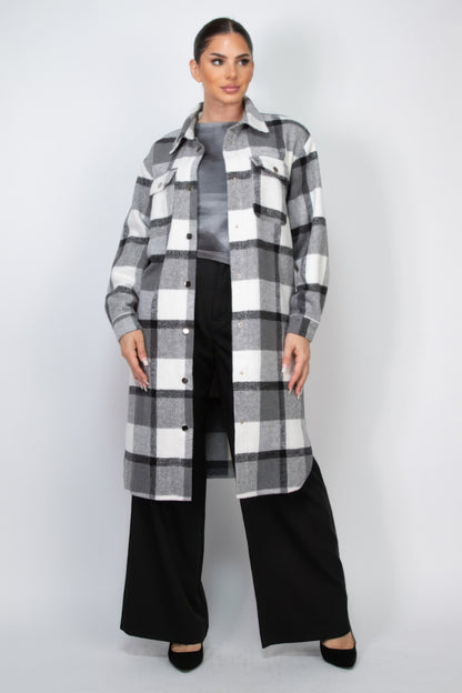 Stacey B's Plaid Buttoned Shacket Coat