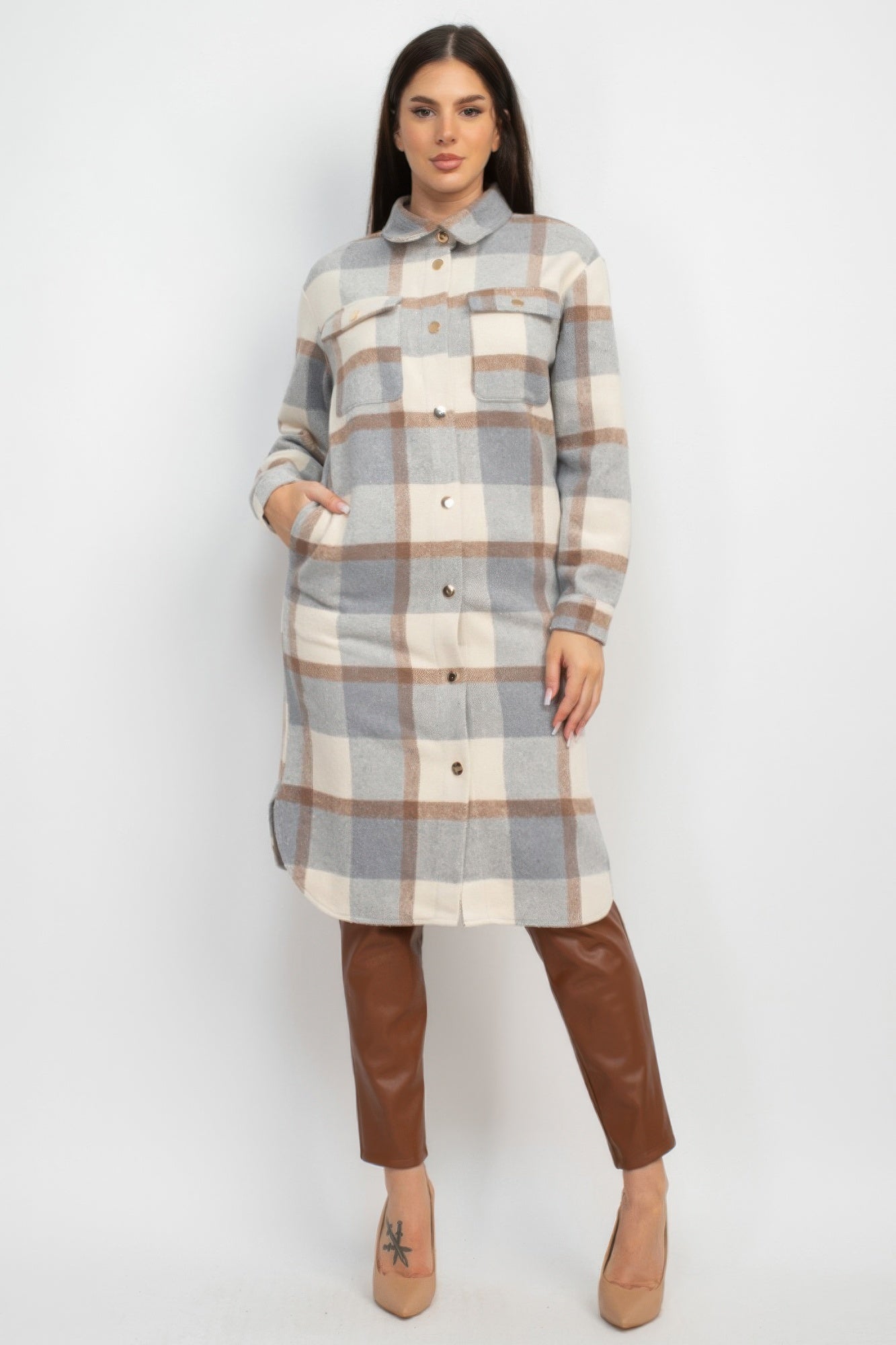 Stacey B's Plaid Buttoned Shacket Coat