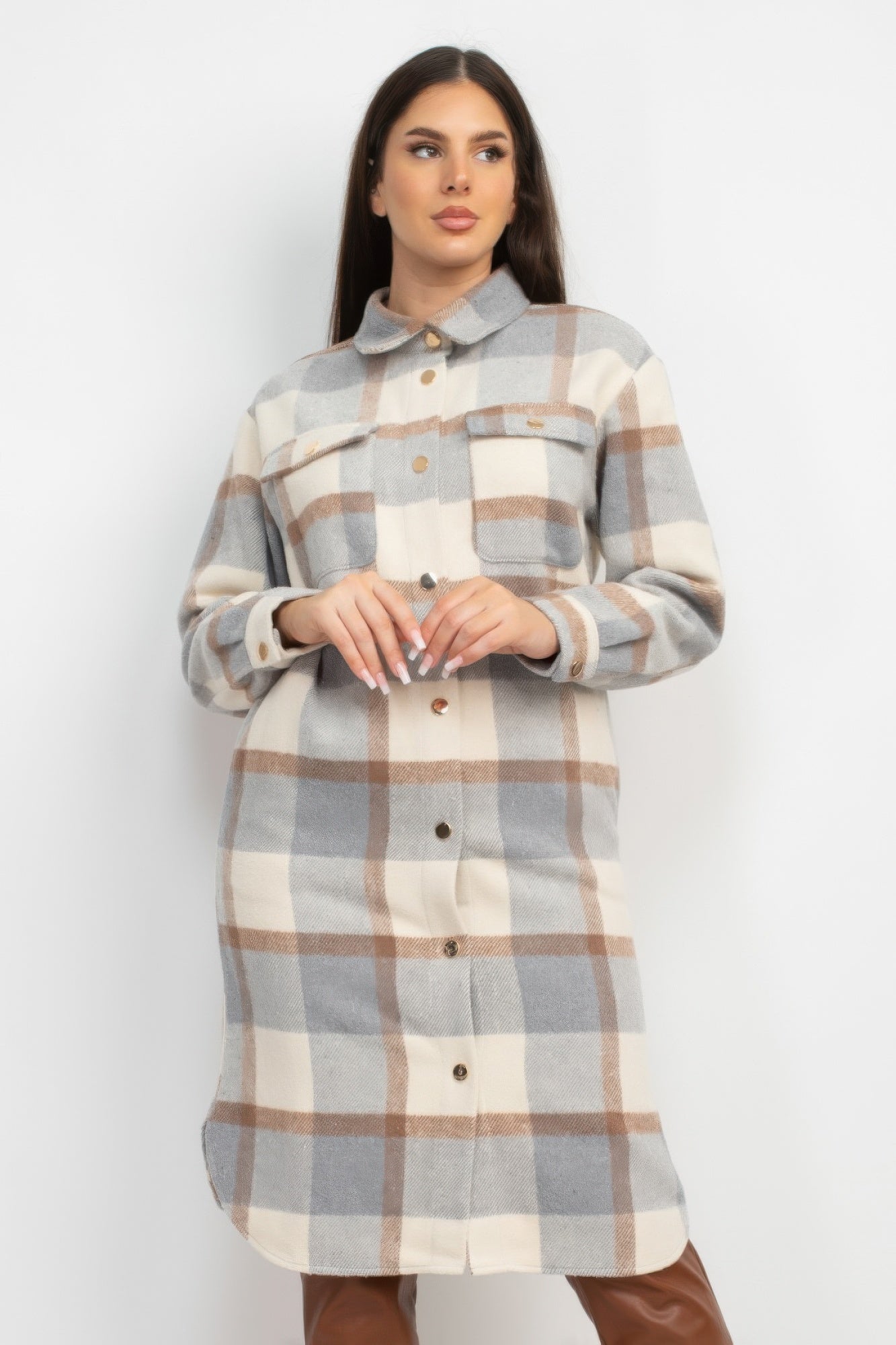 Stacey B's Plaid Buttoned Shacket Coat