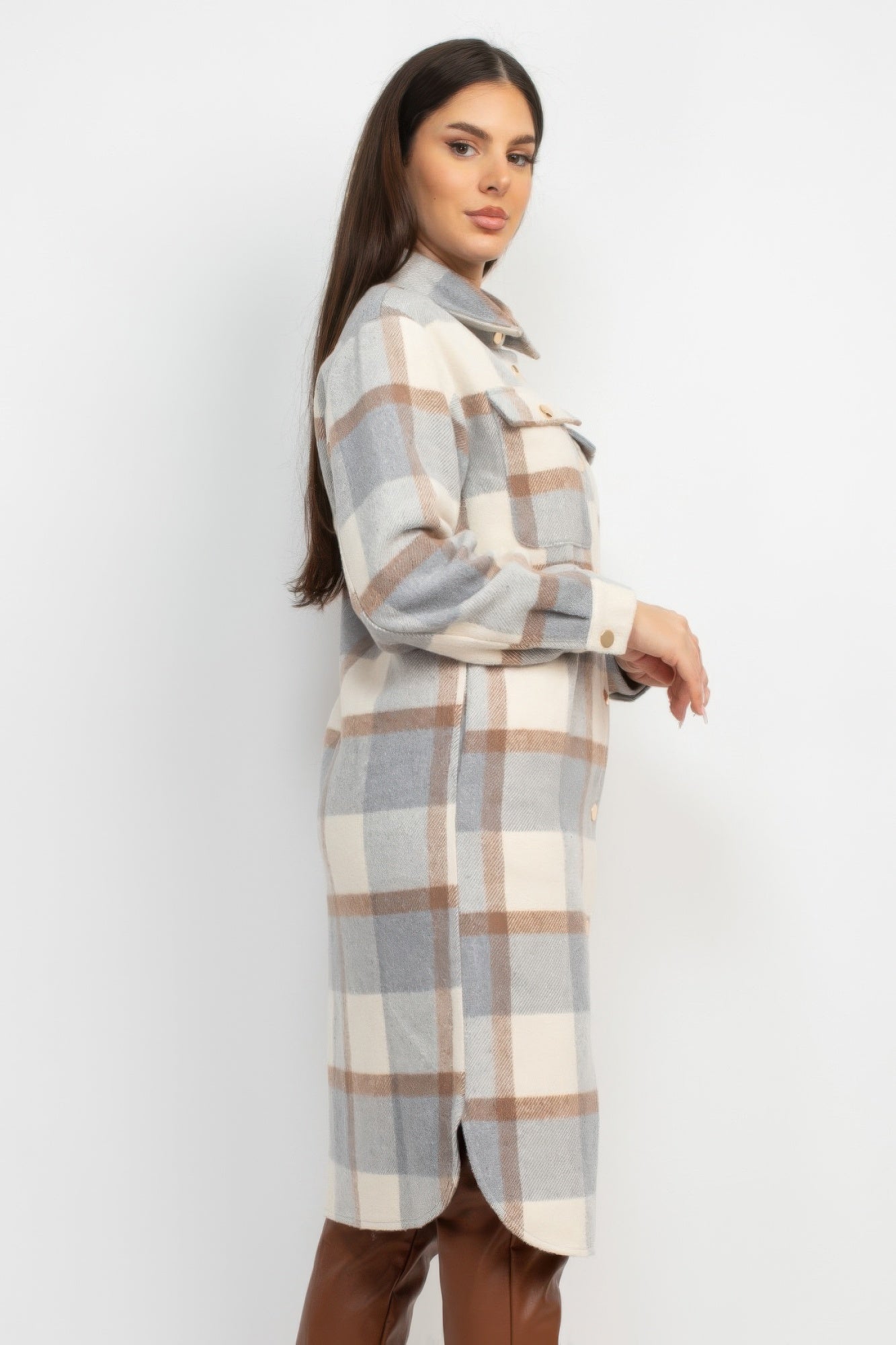 Stacey B's Plaid Buttoned Shacket Coat