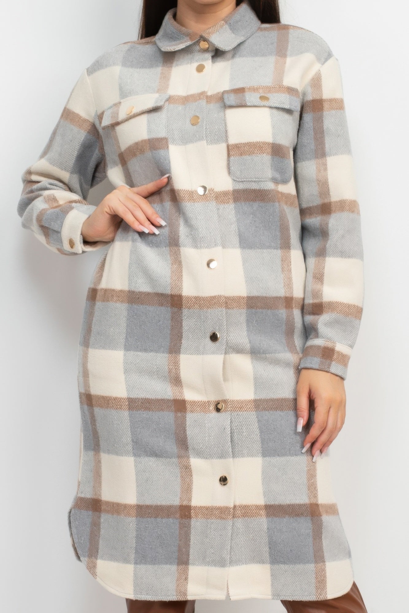 Stacey B's Plaid Buttoned Shacket Coat