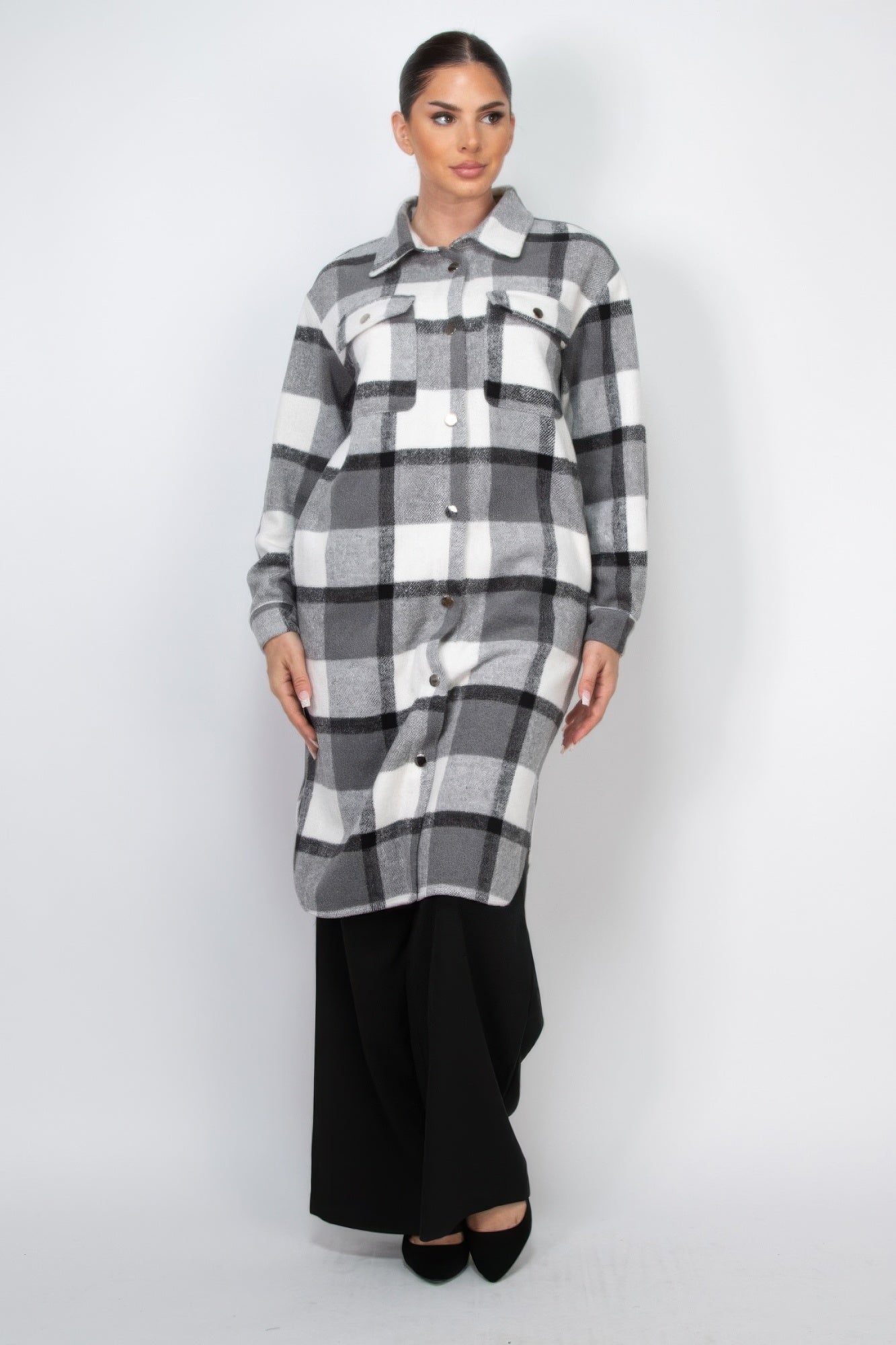 Stacey B's Plaid Buttoned Shacket Coat