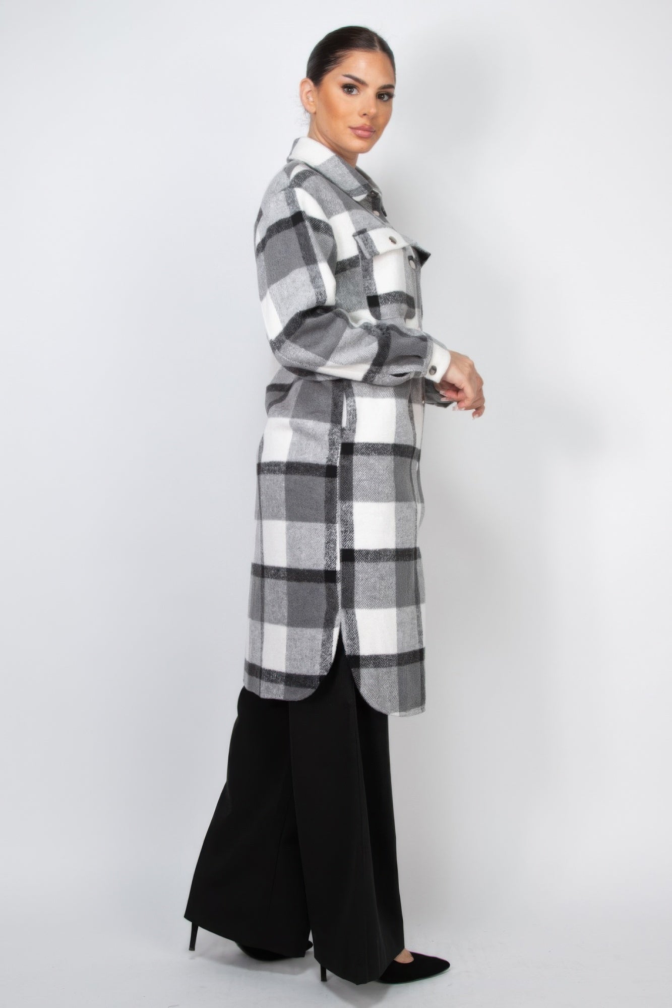 Stacey B's Plaid Buttoned Shacket Coat