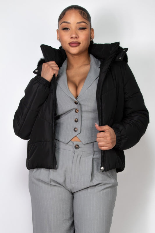 Stacey B's Insulated Zip-up Faux Fur Hooded Jacket