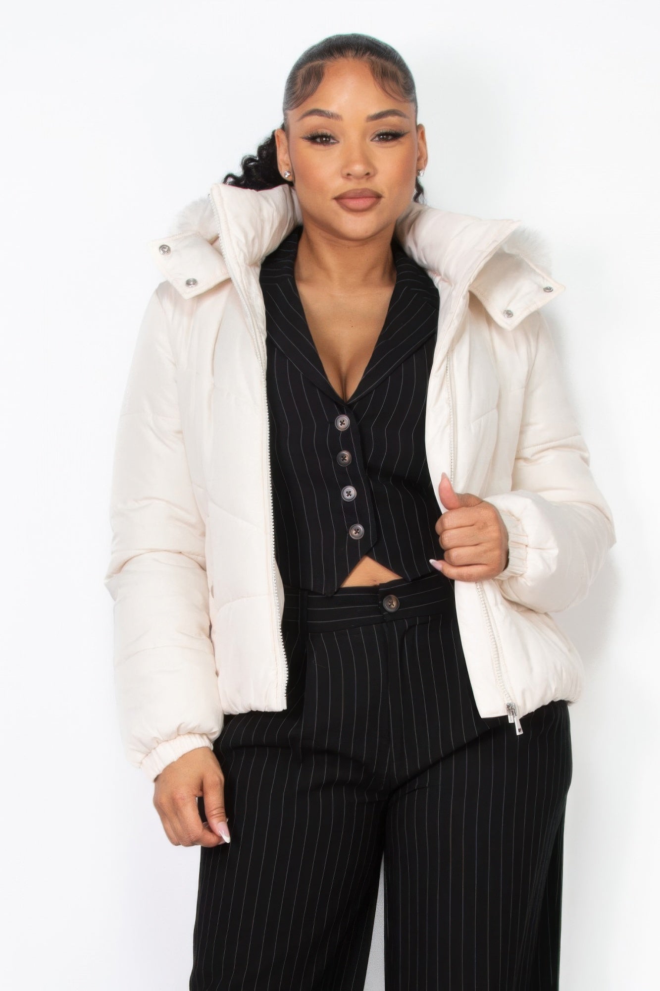 Stacey B's Insulated Zip-up Faux Fur Hooded Jacket