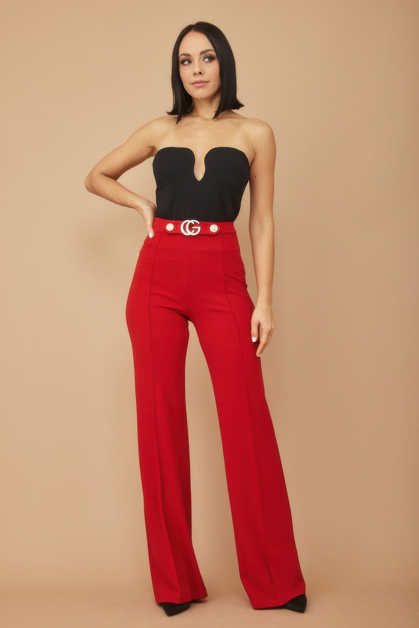 Stacey B's Cg Buckle And Button Detail Pants