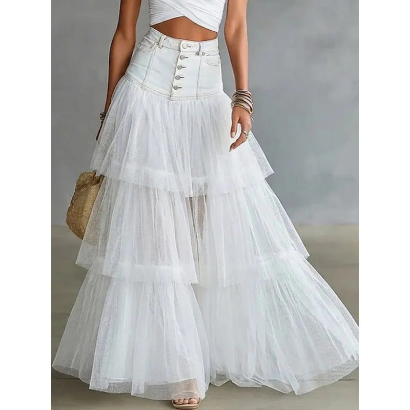 Stacey B's Cowboy patchwork mesh large swing skirt