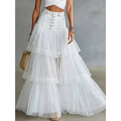 Stacey B's Cowboy patchwork mesh large swing skirt