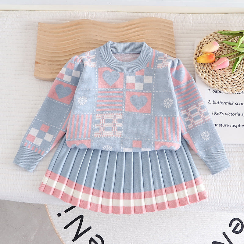 Stacey B's Girls Geometric Print Knit Sweater Dress Two-Piece Set