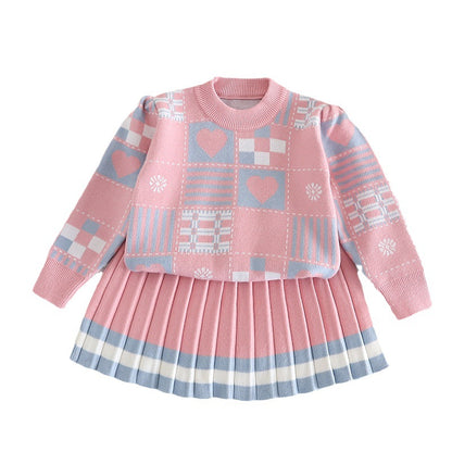 Stacey B's Girls Geometric Print Knit Sweater Dress Two-Piece Set