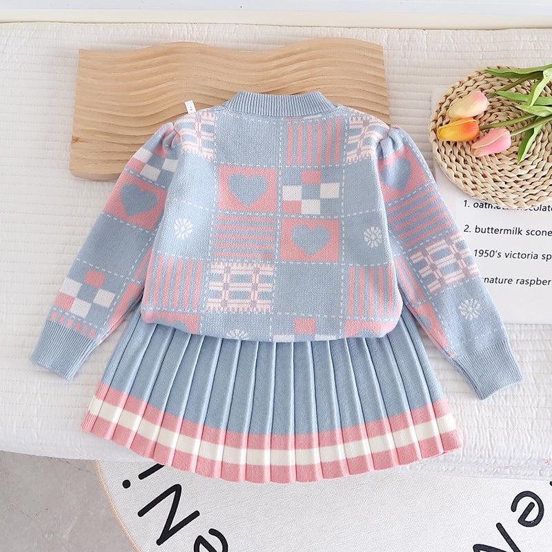 Stacey B's Girls Geometric Print Knit Sweater Dress Two-Piece Set