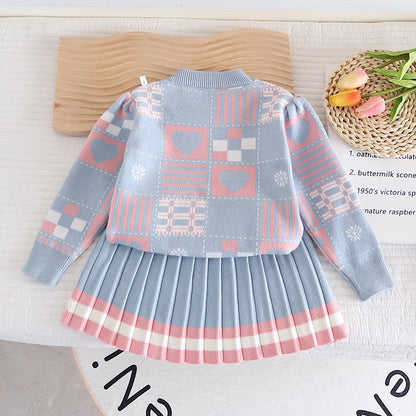 Stacey B's Girls Geometric Print Knit Sweater Dress Two-Piece Set
