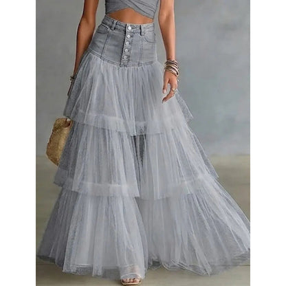 Stacey B's Cowboy patchwork mesh large swing skirt