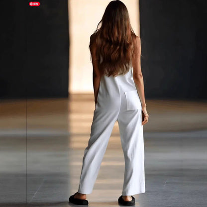 Stacey B's Casual Loose Sleeveless Single-Button Wide-Leg Pants Fashion Cargo Jumpsuit for Women