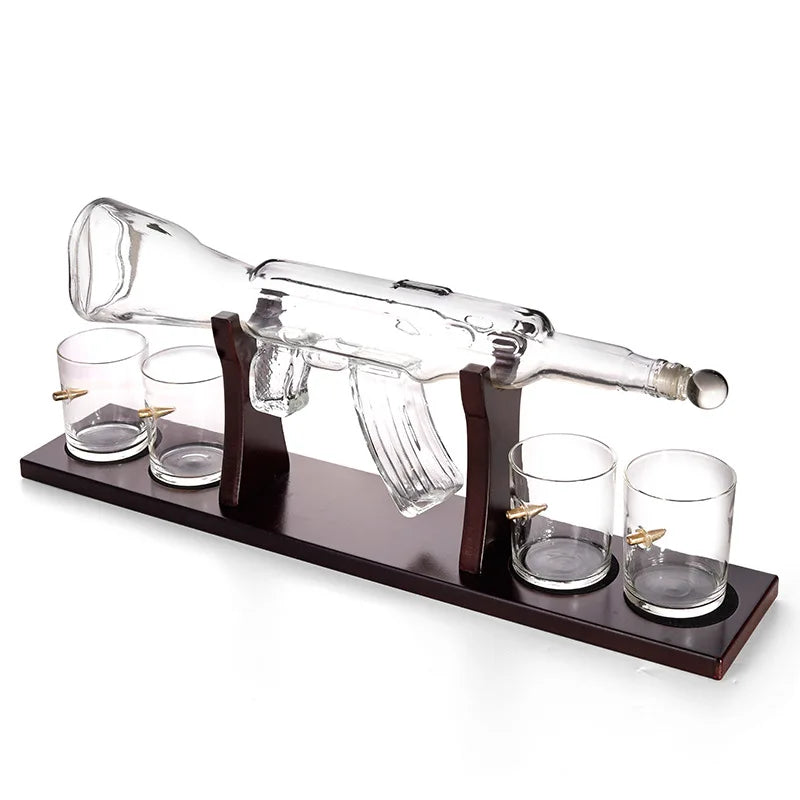 Stacey B's  Father's Day Gift Decanter Pistol Shape Wine Bottle Drinks Set Four Shots Glasses And One Shot With Whiskey Gun Decanter Drinks Set