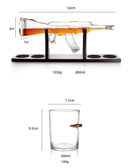 Stacey B's  Father's Day Gift Decanter Pistol Shape Wine Bottle Drinks Set Four Shots Glasses And One Shot With Whiskey Gun Decanter Drinks Set