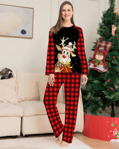 Stacey B's Cartoon deer plaid Christmas parent-child printed housewear pajamas