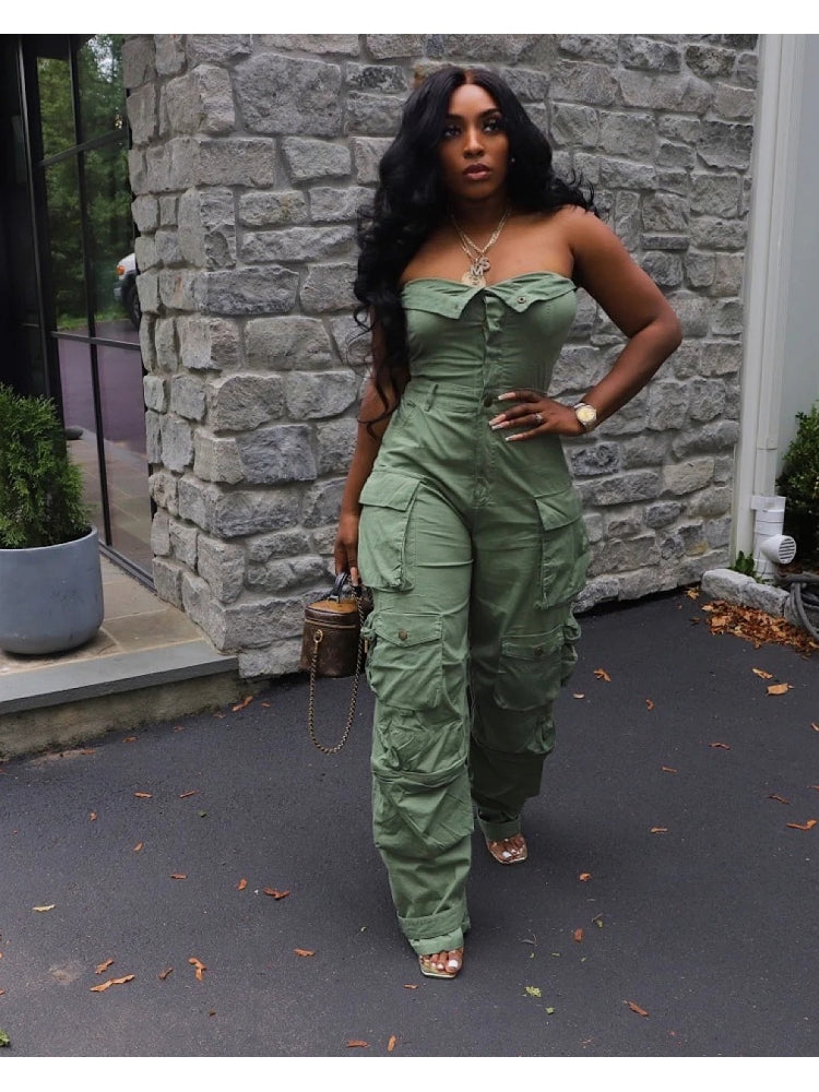 Stacey B's Solid Color Sleeveless Cargo Jumpsuit