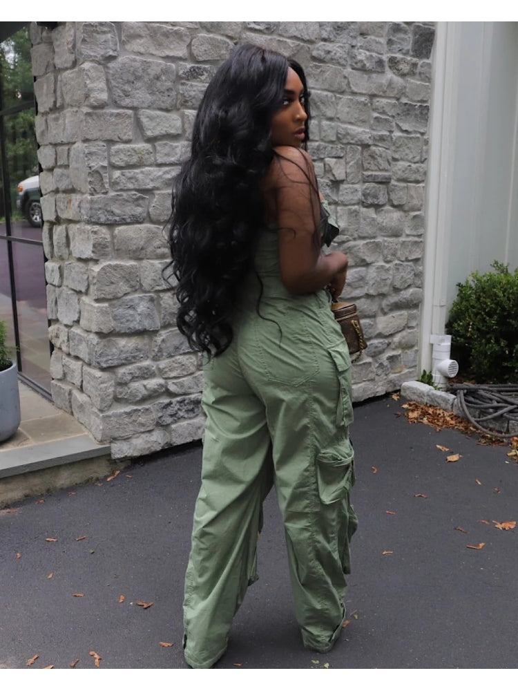 Stacey B's Solid Color Sleeveless Cargo Jumpsuit