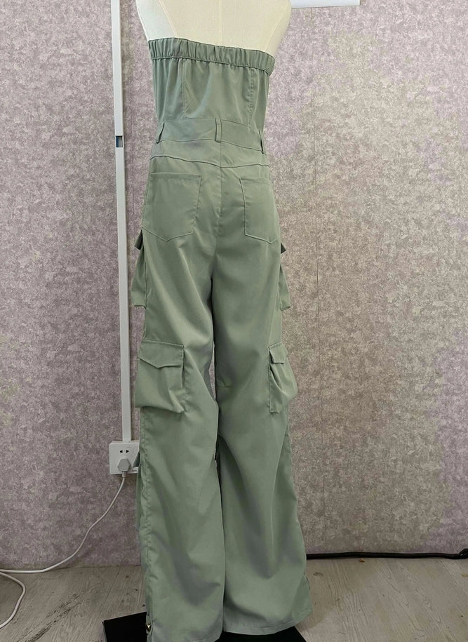 Stacey B's Solid Color Sleeveless Cargo Jumpsuit