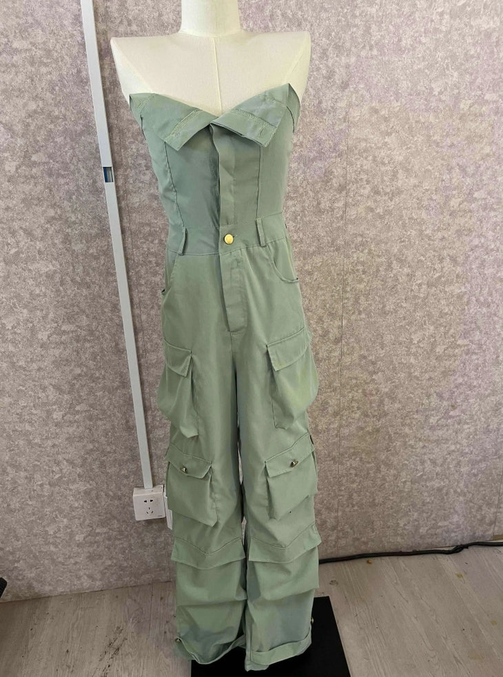 Stacey B's Solid Color Sleeveless Cargo Jumpsuit