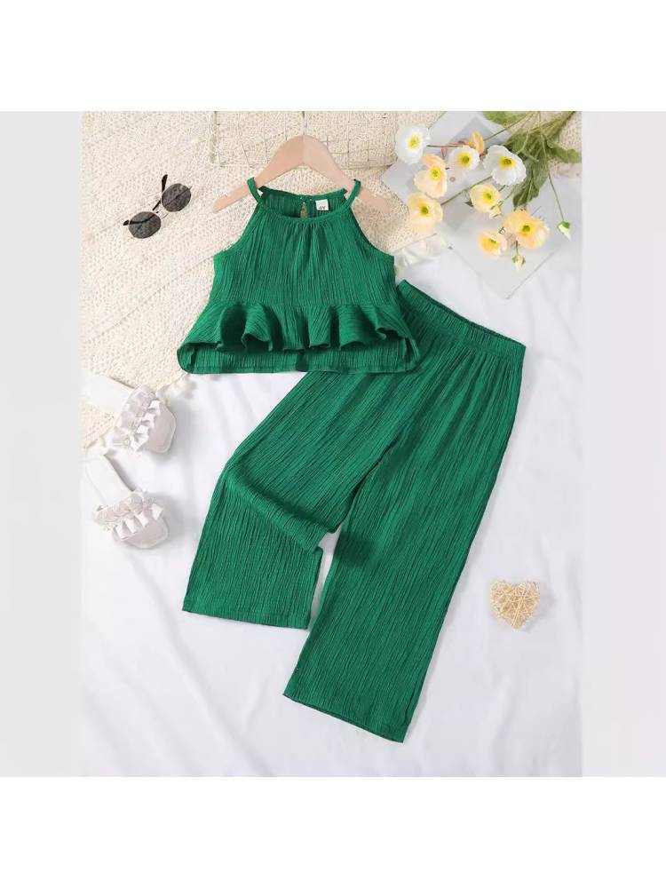 Stacey B's Solid Color Ruffle Spaghetti Straps Wide Leg Girl Clothing Sets