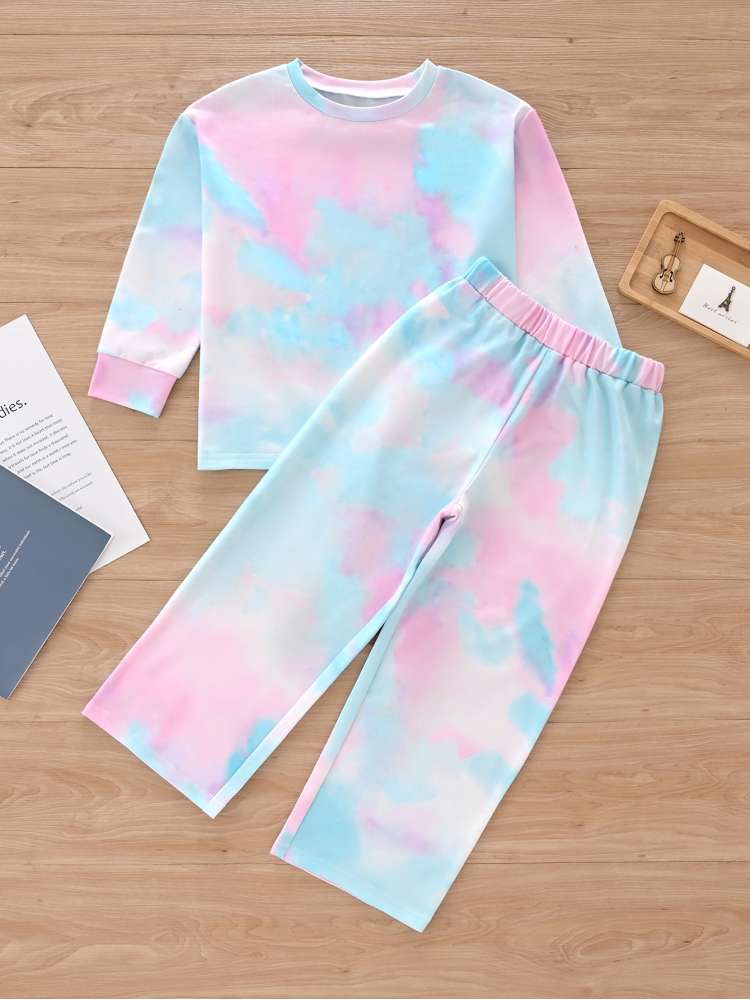 Stacey B's Tie Dye Crewneck Loose Girl Clothing Sets