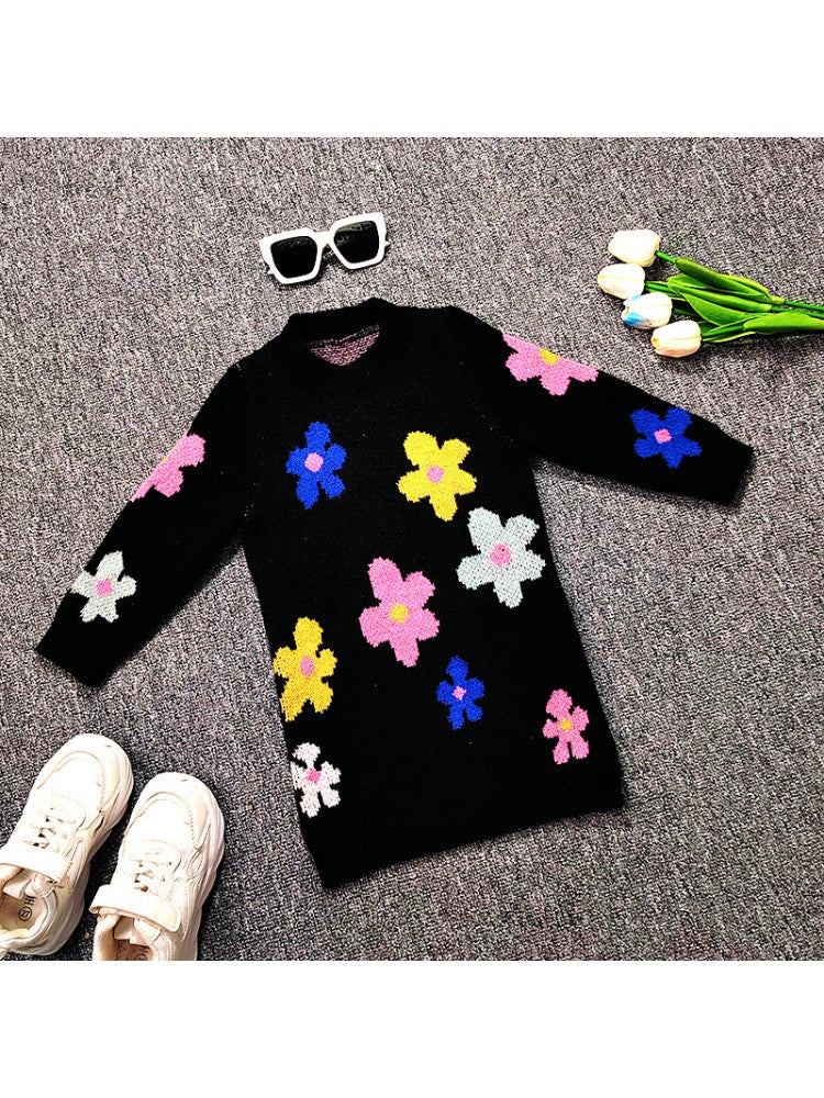 Stacey B's Colorblock Floral Knitted Sweater Dress